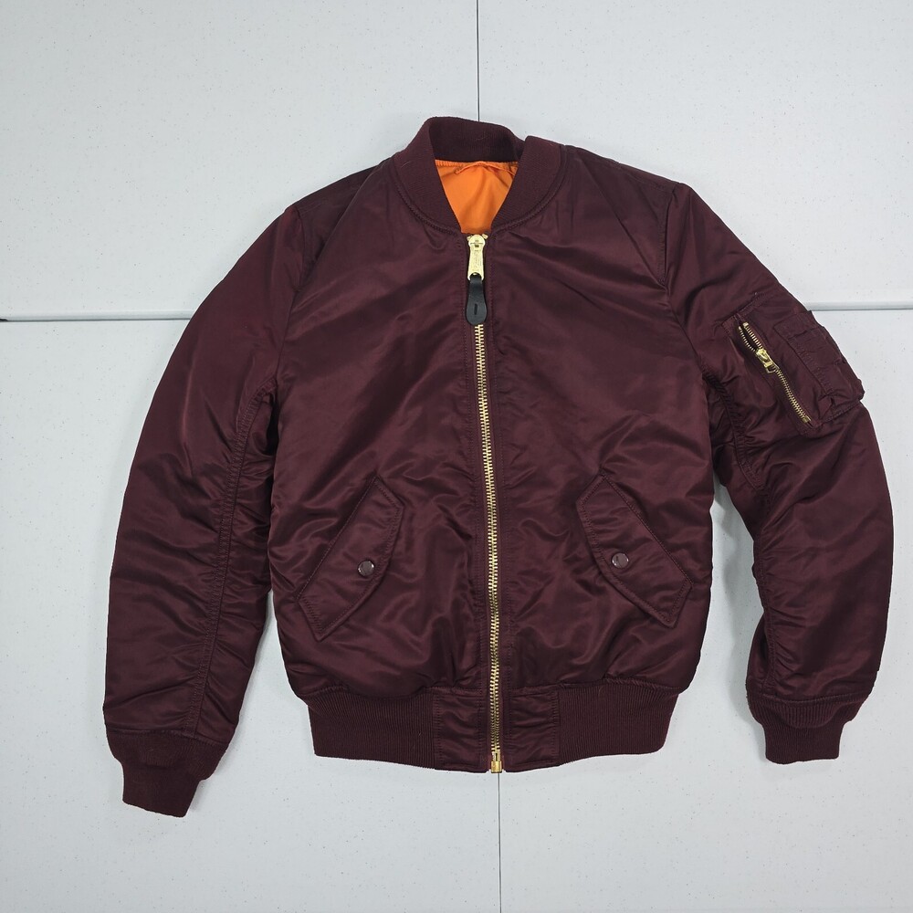 Alpha Industries Women XS MA-1 Flight Bomber Jacket Maroon/Orange Reversible